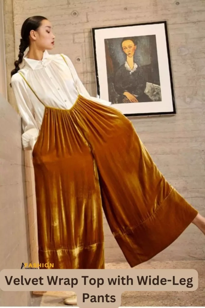 How about a "Velvet Wrap Top with Wide-Leg Pants"?