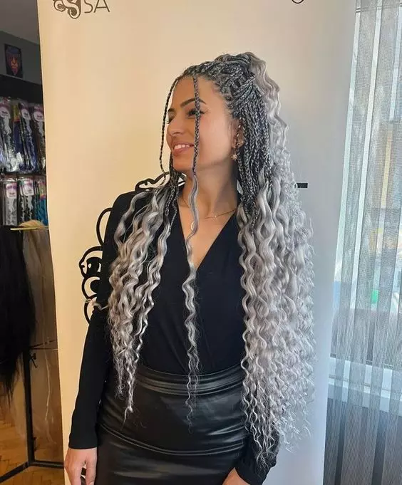 How can white hair be styled with goddess braids for a striking and unique look?