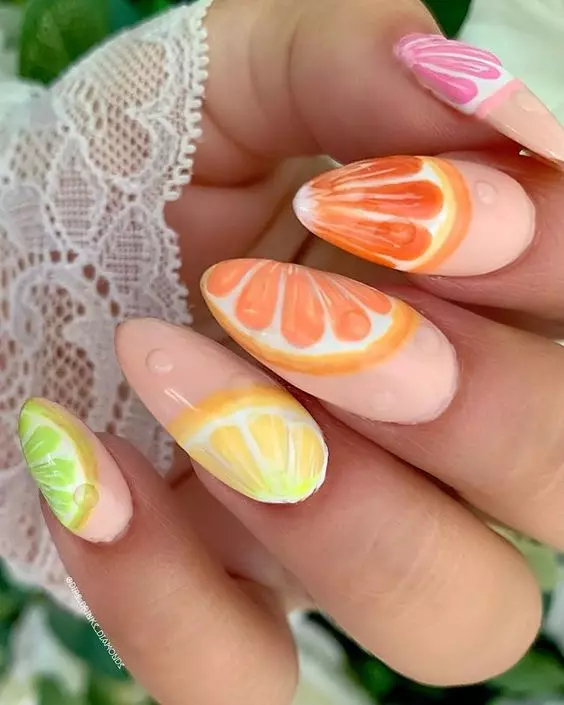 How about trying Fruit Cocktail Almond Nails?