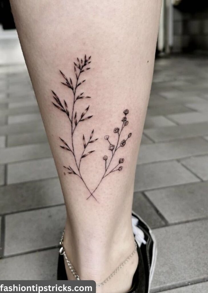 Berry Branch Leg Tattoo: Nature's Elegance