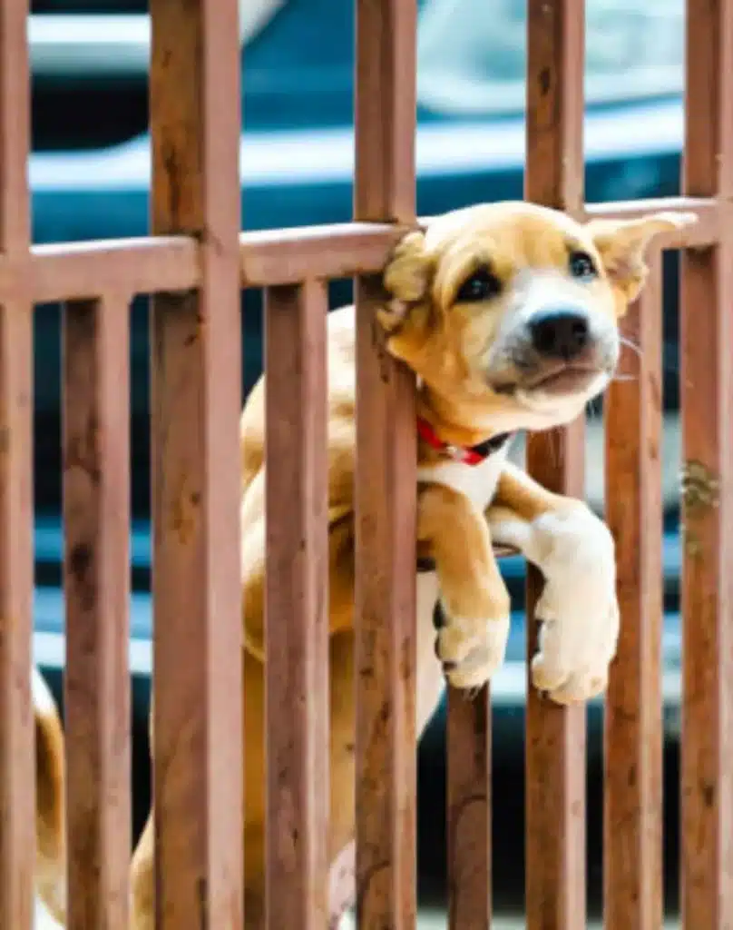 dog trapped in an iron collar