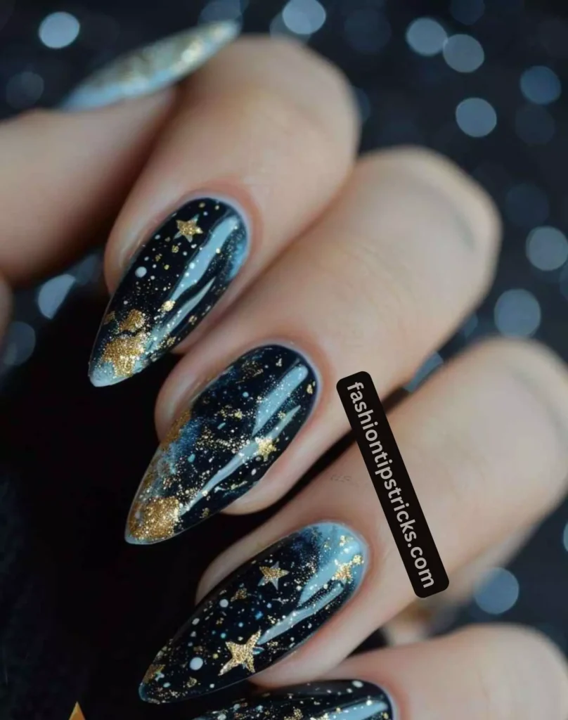 Sparkling Starry Night Nails