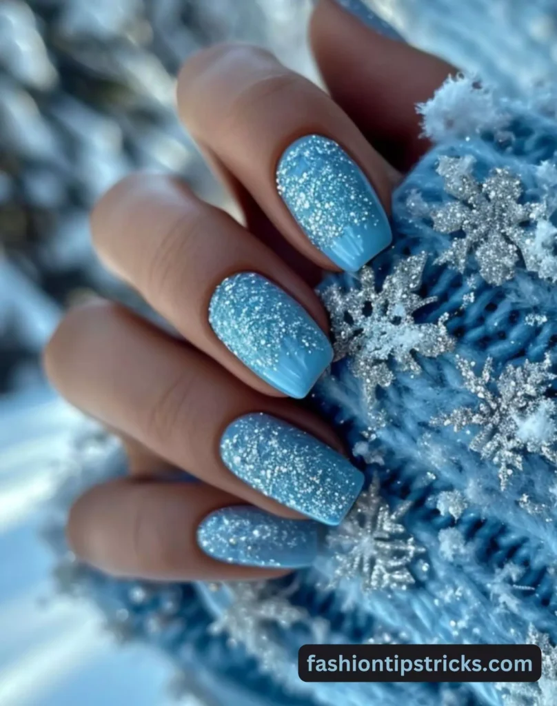 Shimmery Ice Blue Nails